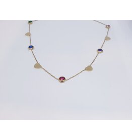 SCF0005 - Circ/Hearts, Gold/Multi Necklace