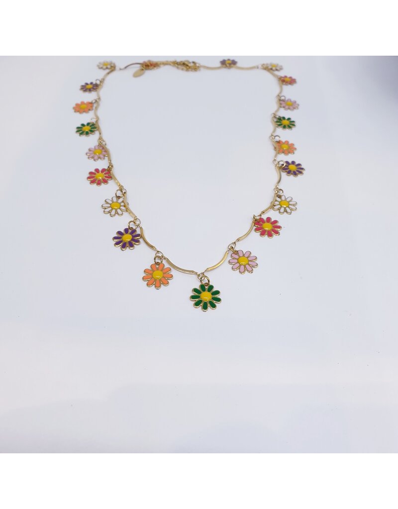 SCF0017 - Gold, Multi Colour, Flower Necklace