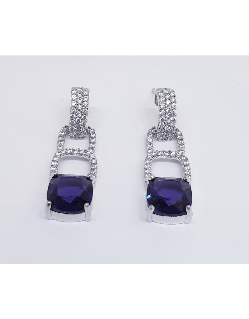 ERJ0519 - Silver, Purple, Drop, Crystal Earring
