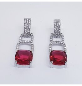 ERJ0521 - Silver, Red, Drop, Crystal Earring