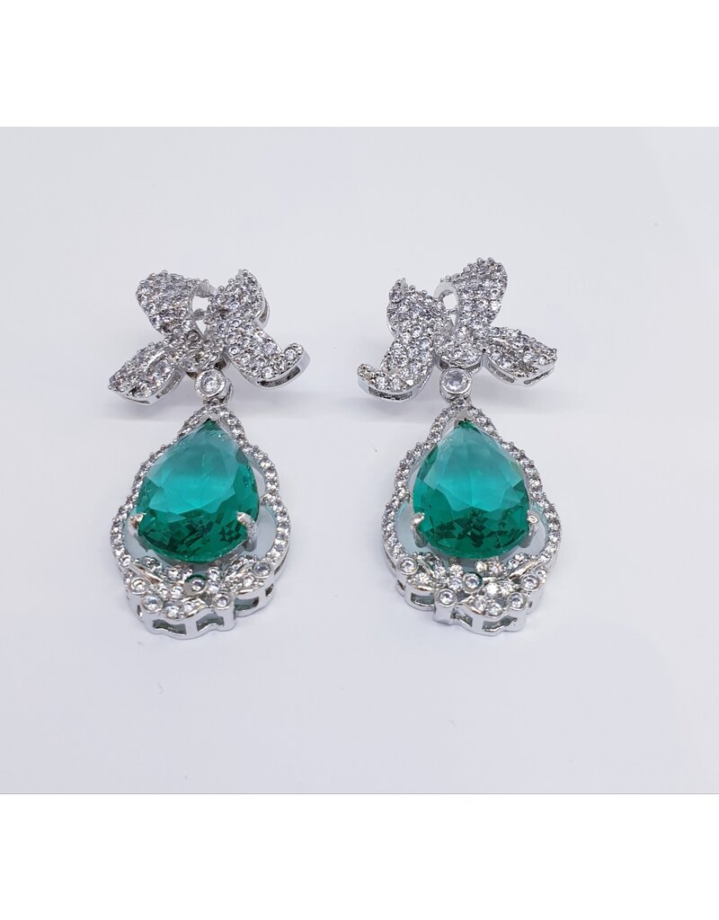 ERJ0526 - Silver, Emerald, Chandelier, Crystal Earring
