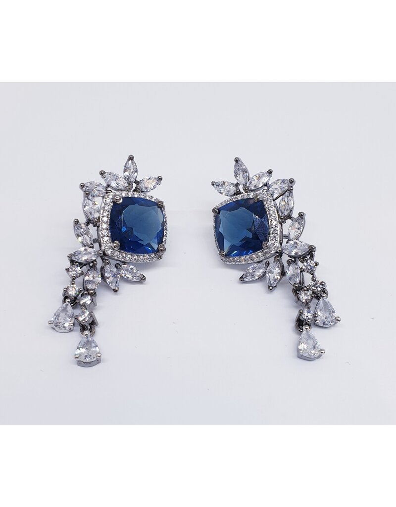 ERJ0533 - Silver, Blue, Square, Crystal Earring