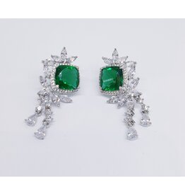 ERJ0534 - Silver, Emerald, Square, Crystal Earring