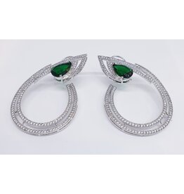 ERJ0540 - Silver, Emerald, Cluster, Large Earring