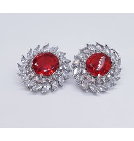 ERJ0544 - Silver, Red, Cluster, Crystal Earring