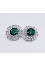 ERJ0545 - Silver, Emrald Green, Cluster, Crystal Earring