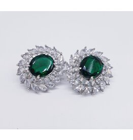 ERJ0545 - Silver, Emrald Green, Cluster, Crystal Earring