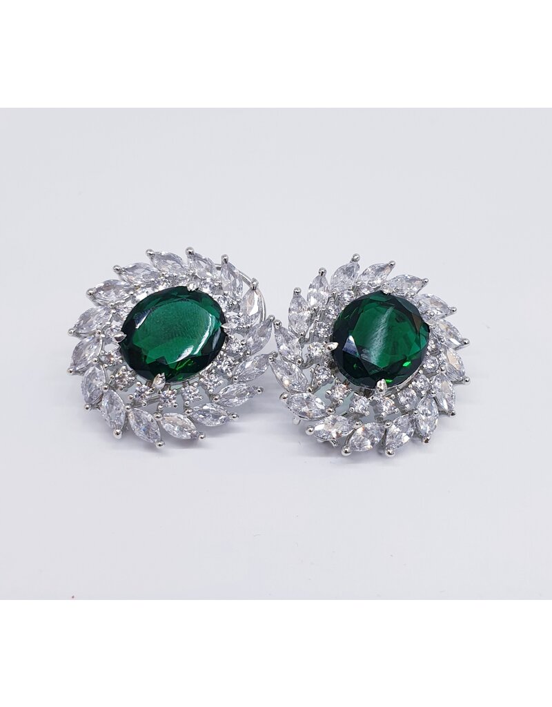 ERJ0545 - Silver, Emrald Green, Cluster, Crystal Earring