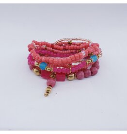 DBA0001 - Gold, Pink Beaded Bracelet