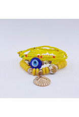 DBA0002 - Gold, Yellow Evil Eye Beaded Bracelet