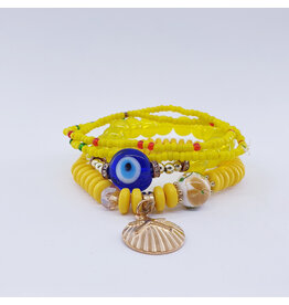 DBA0002 - Gold, Yellow Evil Eye Beaded Bracelet