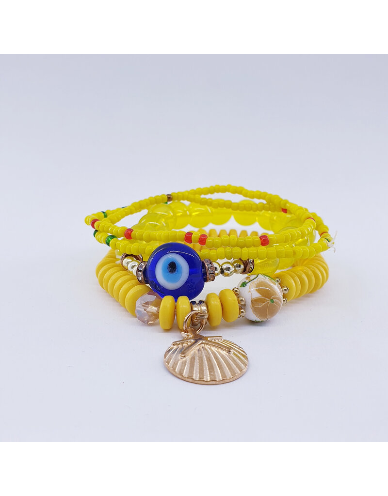 DBA0002 - Gold, Yellow Evil Eye Beaded Bracelet