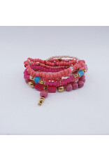 DBA0001 - Gold, Pink Beaded Bracelet