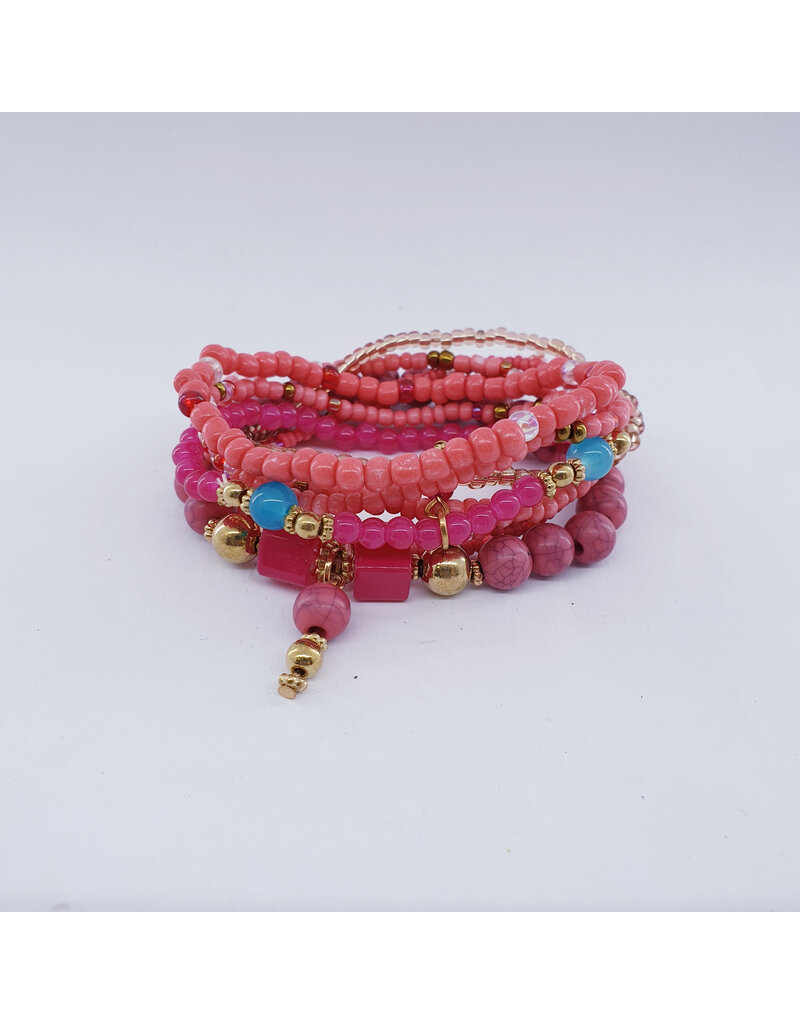DBA0001 - Gold, Pink Beaded Bracelet