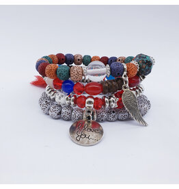 DBA0003 - Silver, Angel Wing/Multi Beaded Bracelet