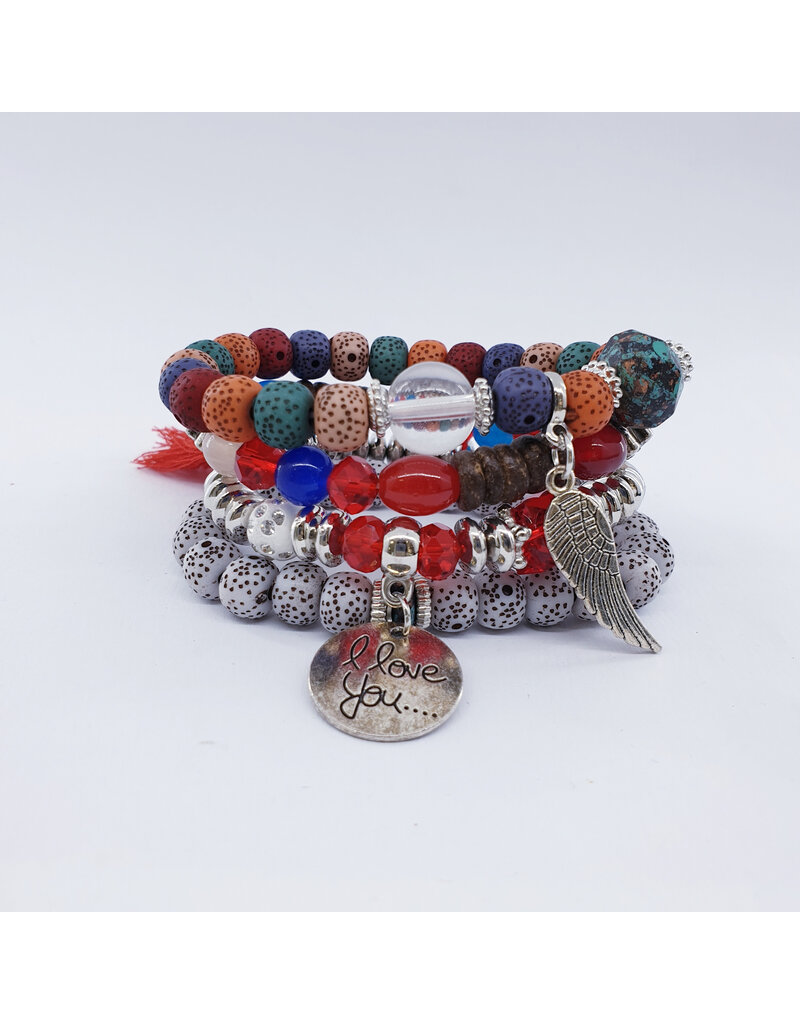 DBA0003 - Silver, Angel Wing/Multi Beaded Bracelet