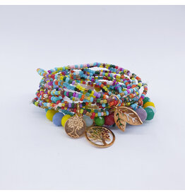 DBA0004 - Gold, Tree Of Life/Multi Beaded Bracelet