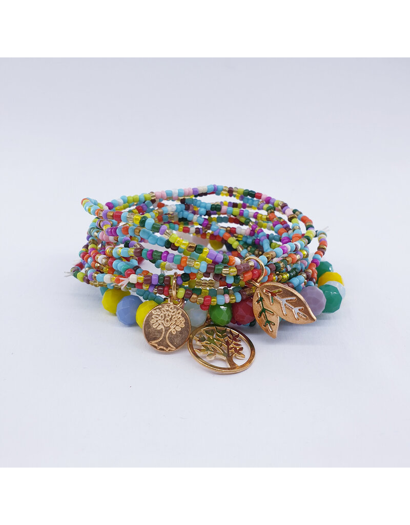DBA0004 - Gold, Tree Of Life/Multi Beaded Bracelet