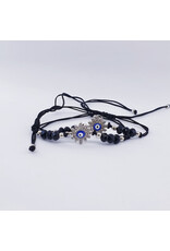 DBA0005 - Silver, Evil Eye/Black Beaded Bracelet