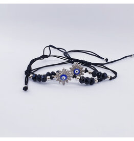 DBA0005 - Silver, Evil Eye/Black Beaded Bracelet