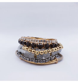 DBA0011 - Gold, Brown,Grey Beaded Bracelet