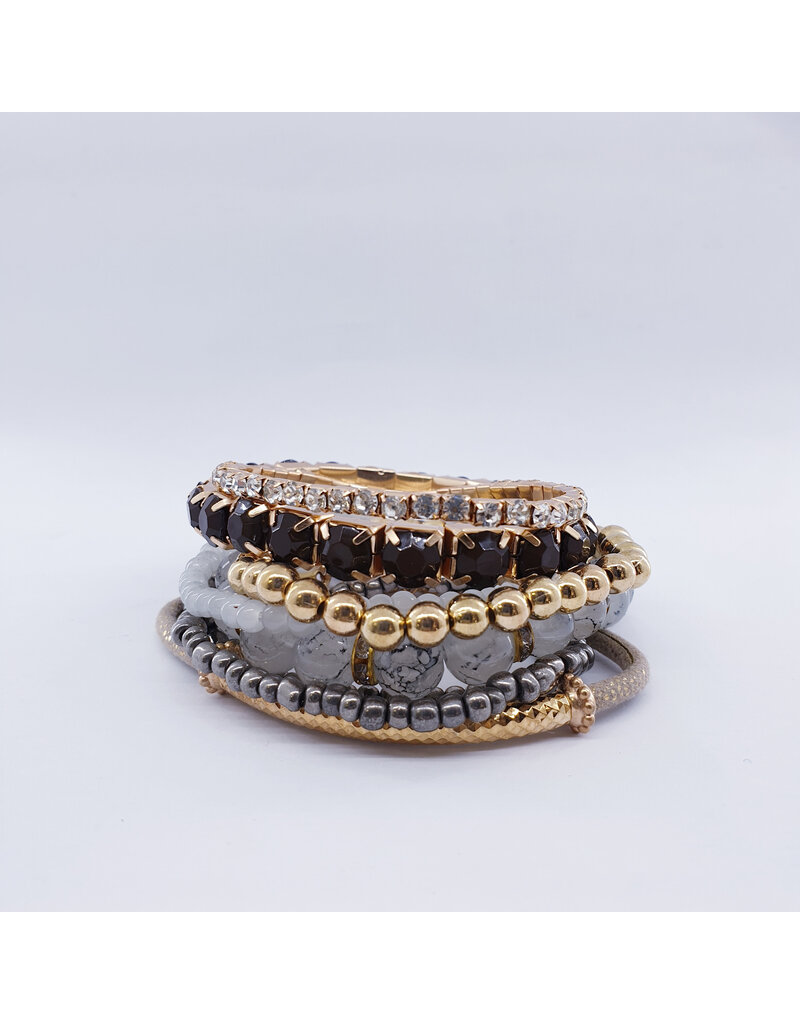 DBA0011 - Gold, Brown,Grey Beaded Bracelet