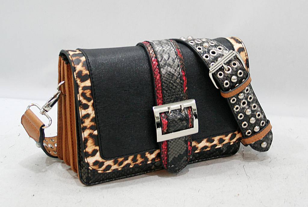 black handbag with leopard print