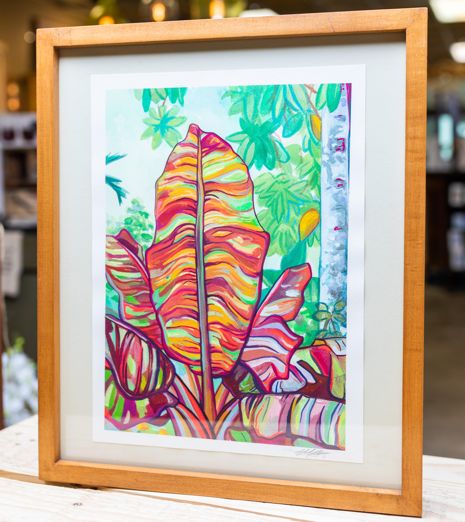 Miriam Zora Engel Variegated Banana Leaves Framed Original Gouache Painting Approx 15 5 X 18 75 With Frame Magnolia Hawaii