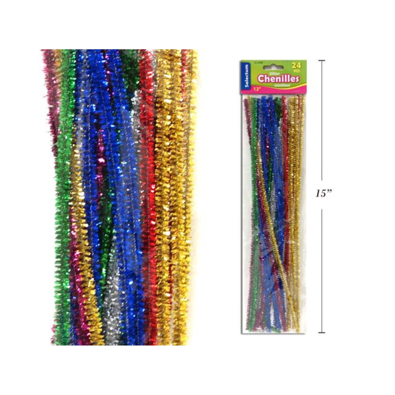 Selectum 12" Glitter Chenilles Asst Colours 24 Pcs/Pkg 6 Asst Colours Per Pkg