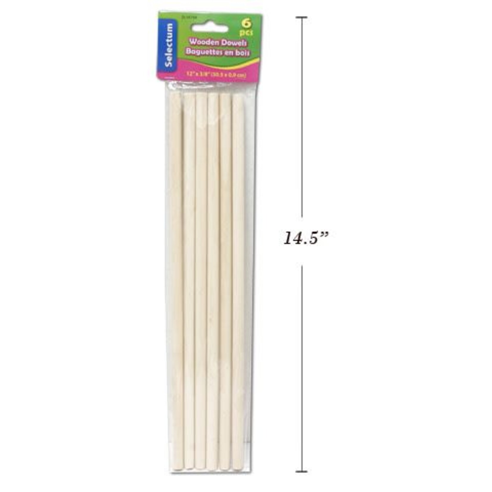 6 Pc Wooden Dowels 12"X3/8" (30.5Cmx0.9Cm)