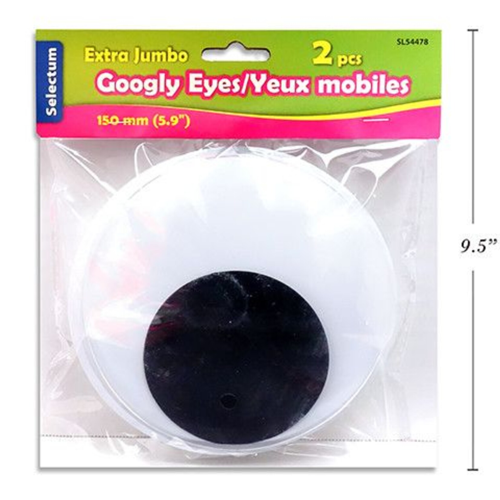 2 Pc Extra Jumbo Google Eyes 5.9" (150Mm) Blk/Whte