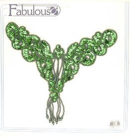 Beaded Motif Sequin V-Shape  26X23Cm Emerald Carded