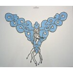 Beaded Motif Sequin Appliqué Silver  Op.Lt.Blue Carded V-Shape
