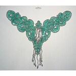 Beaded Motif Sequin Applique Silver/  Tr.Green Carded V-Shape Applique