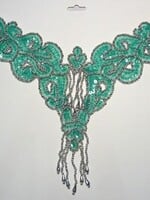 Beaded Motif Sequin Applique Silver/  Tr.Green Carded V-Shape Applique