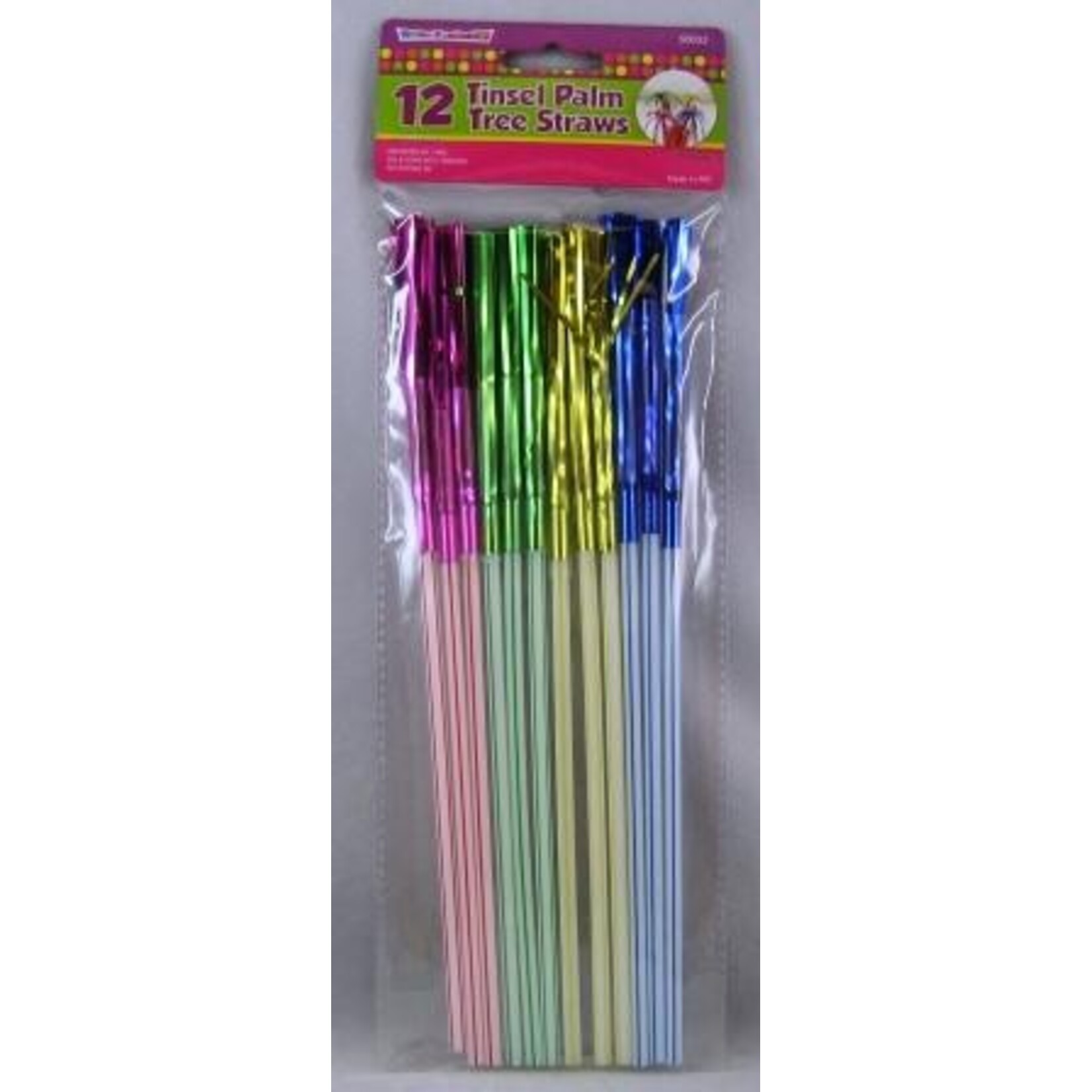 12Ct Tinsel Palm Tree Straws Assorted