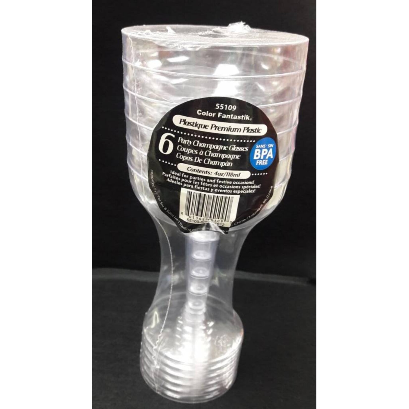 6Ct 4Oz Plastic Champagne Glass, Clear
