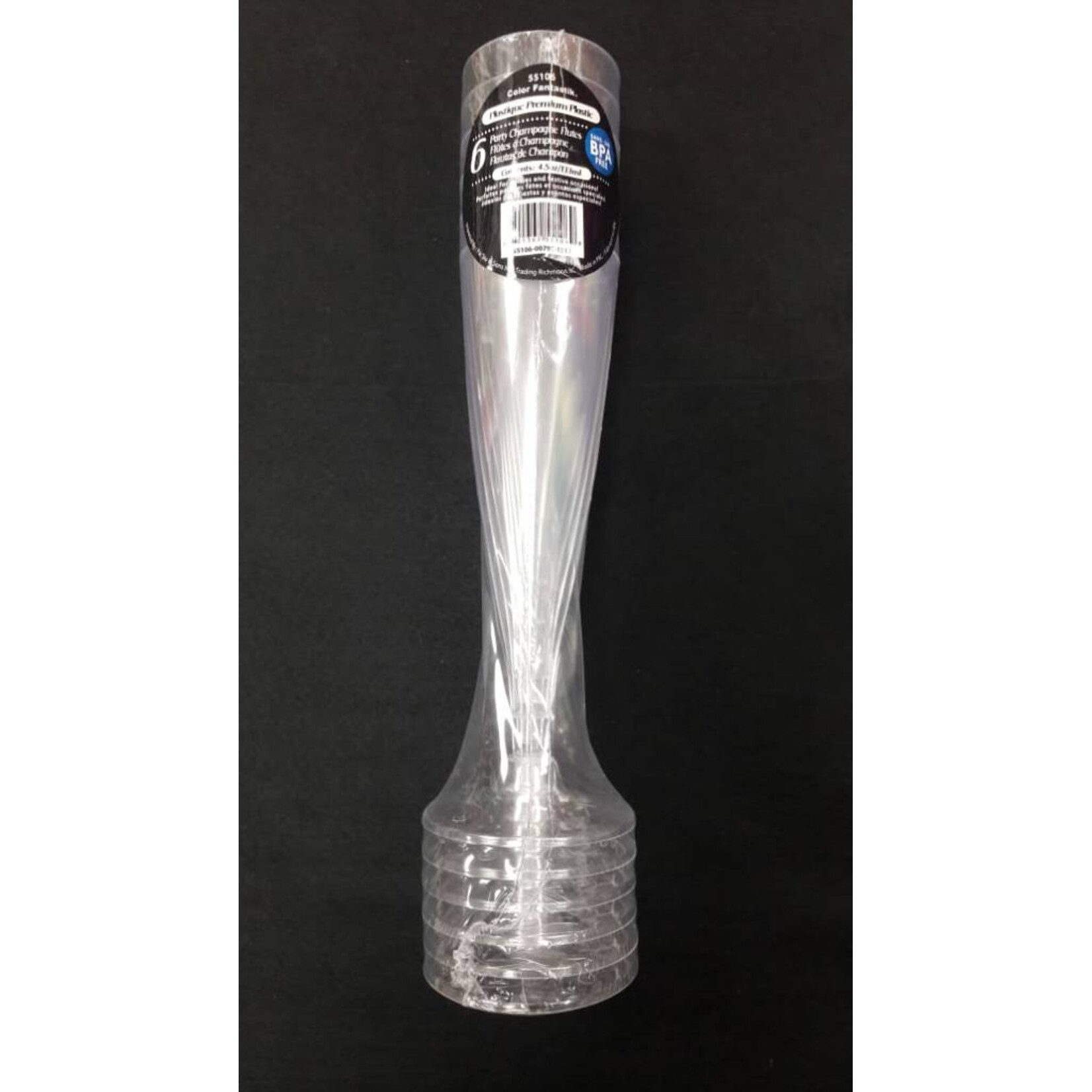 6Ct 4.5Oz Plastic Champagne Flutes, Clear