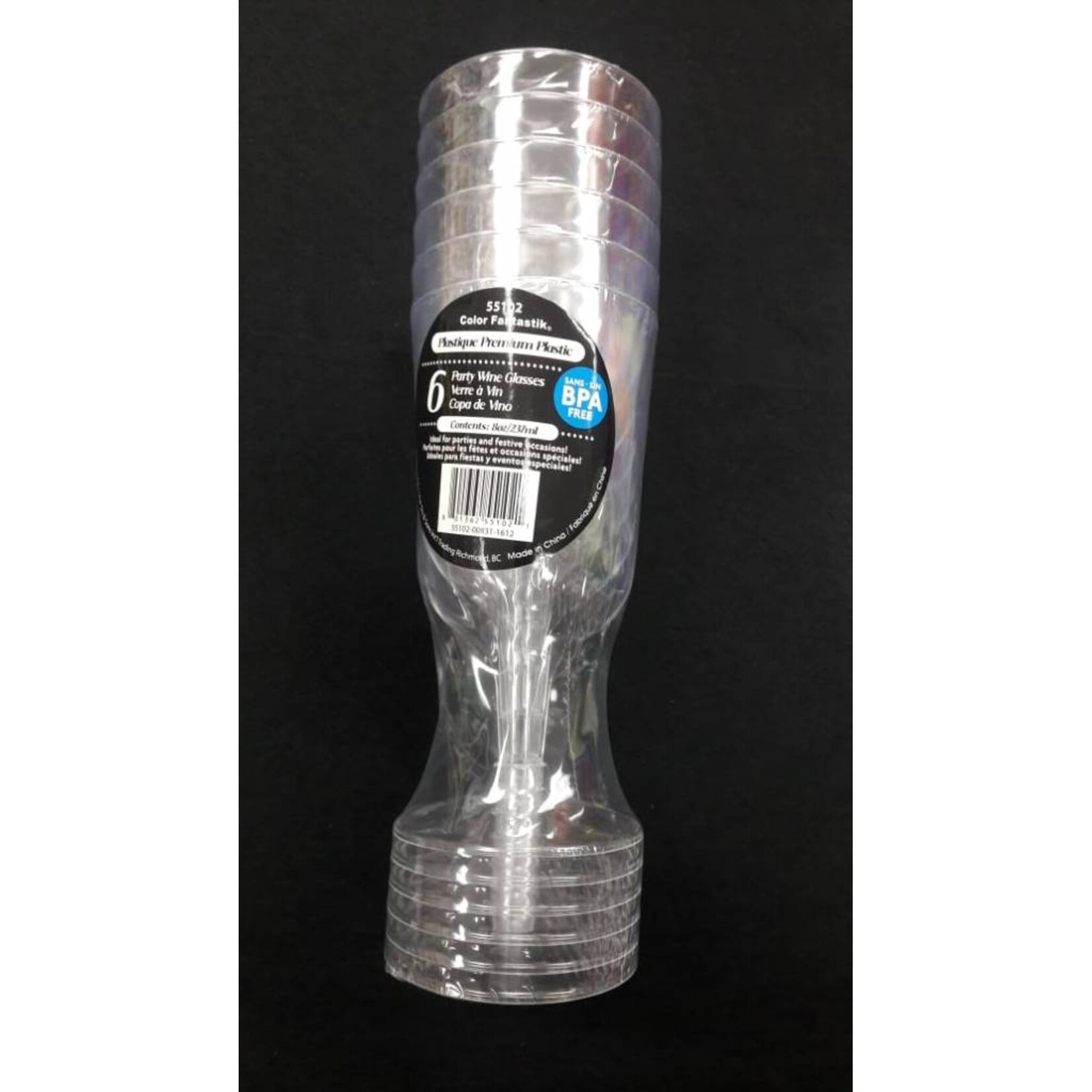 6Ct Plastic Wine Glass, Clear