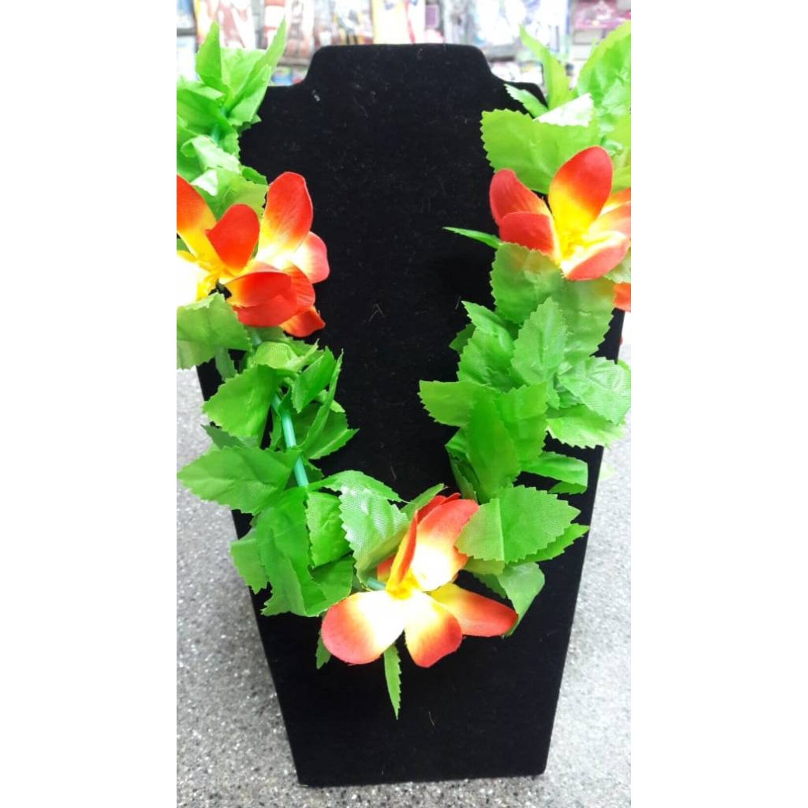 Luau Flower Leis  Green Leaves and Assorted two colour flowers