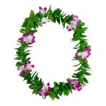 Luau Flower Leis  Green Leaves and Assorted two colour flowers