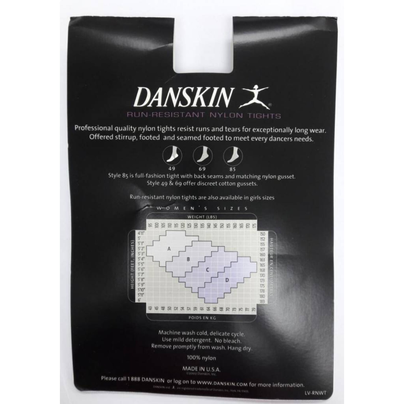 Danskin Run-Resistant Nylon Tights Size A Black
