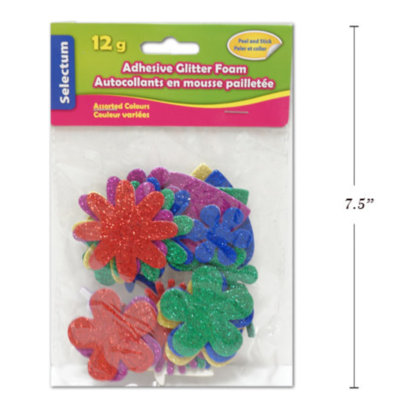 Adhesive Glitter Foam Shapes & Sizes 12 Gms Hearts, Flowers, Clovers