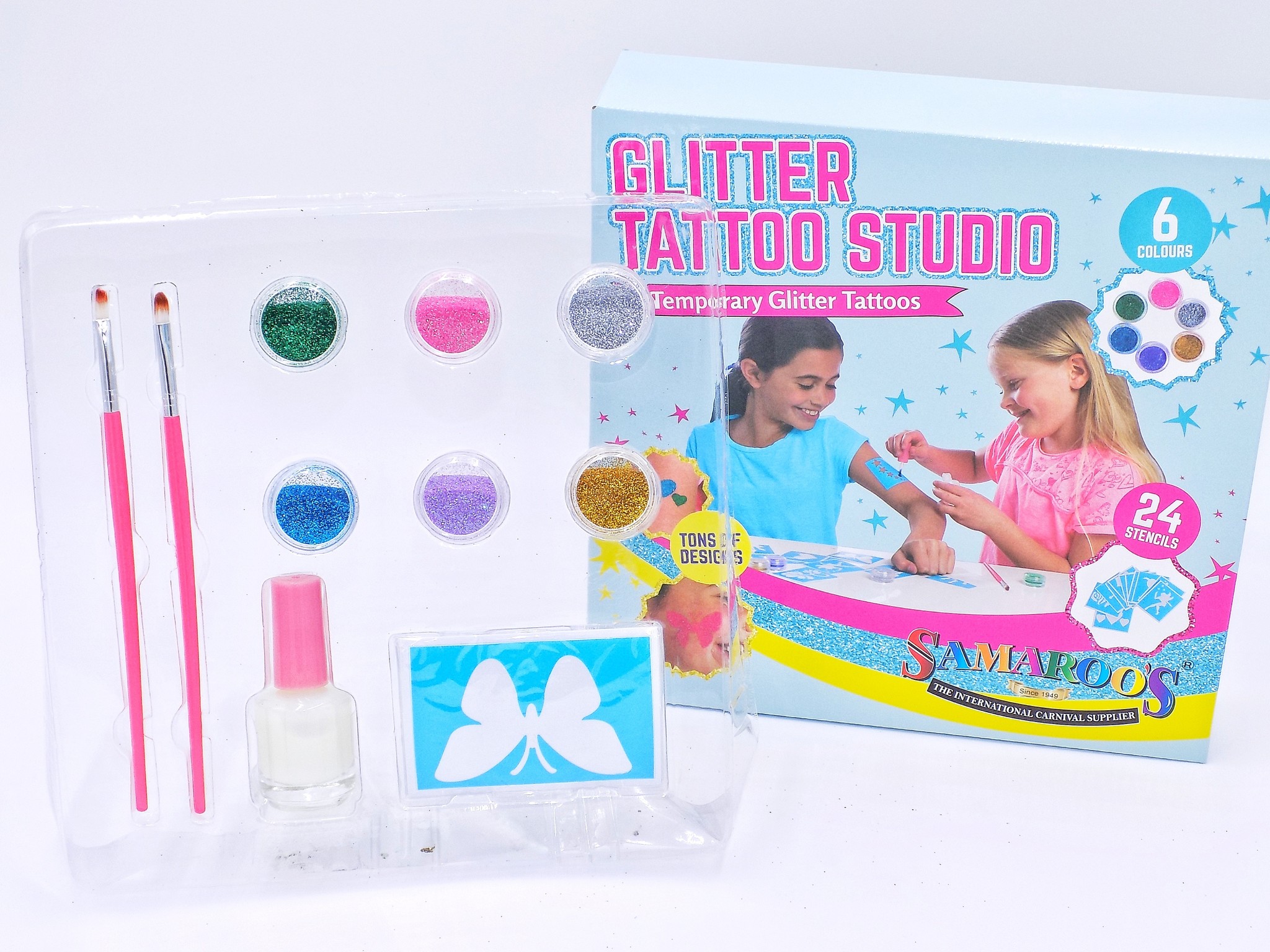 GirlZone Temporary Glitter Tattoos Kit for Girls, 33-Piece