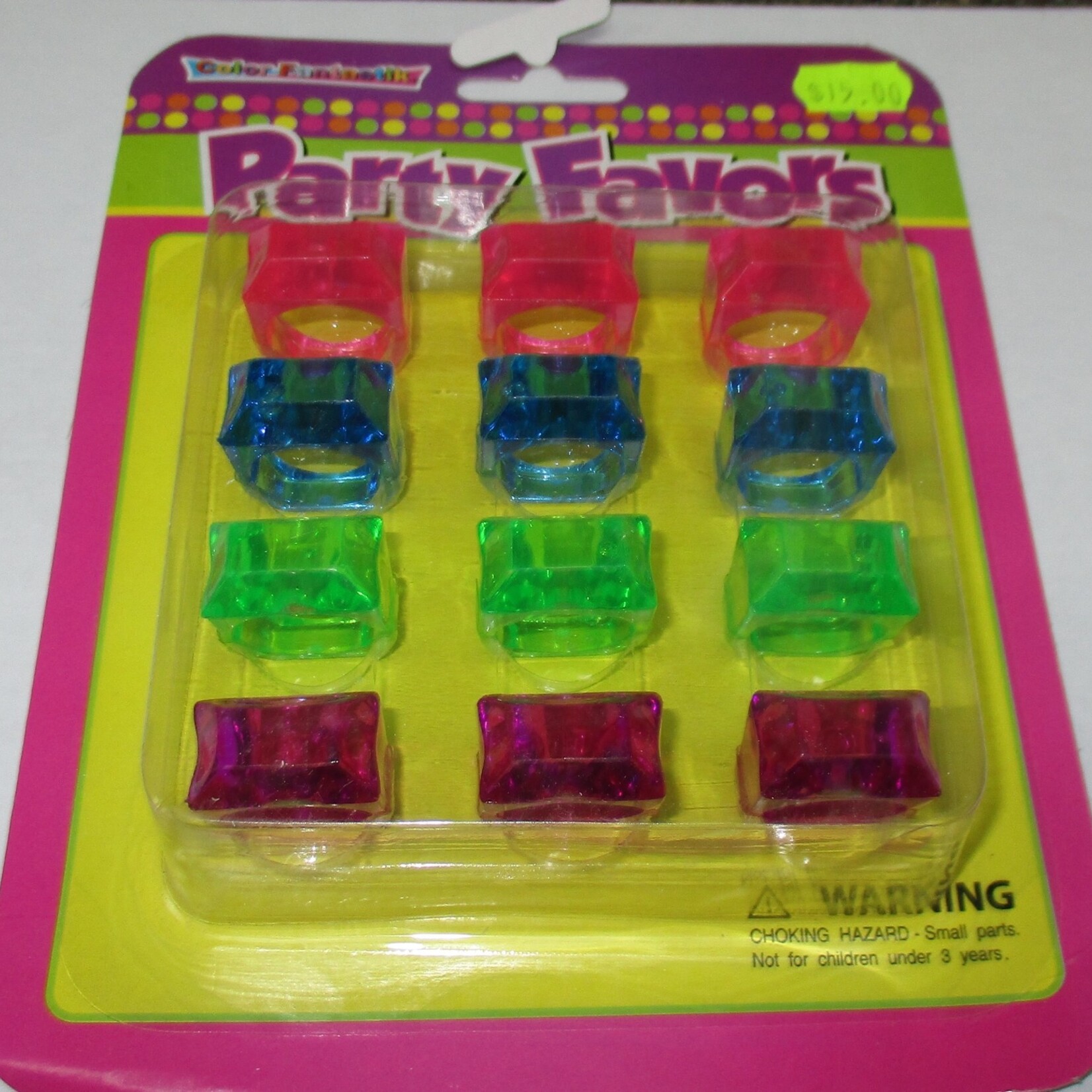Party Favors,  12ct Plastic Rings Asst Assorted Colours