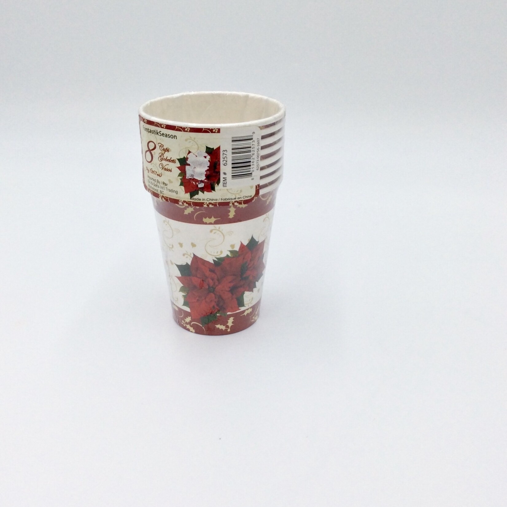 Cups 9oz 8CT Christmas Poinsettia
