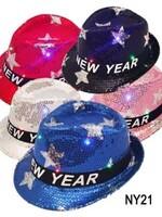 Sequin Light Up Happy New Year Fedora Stars