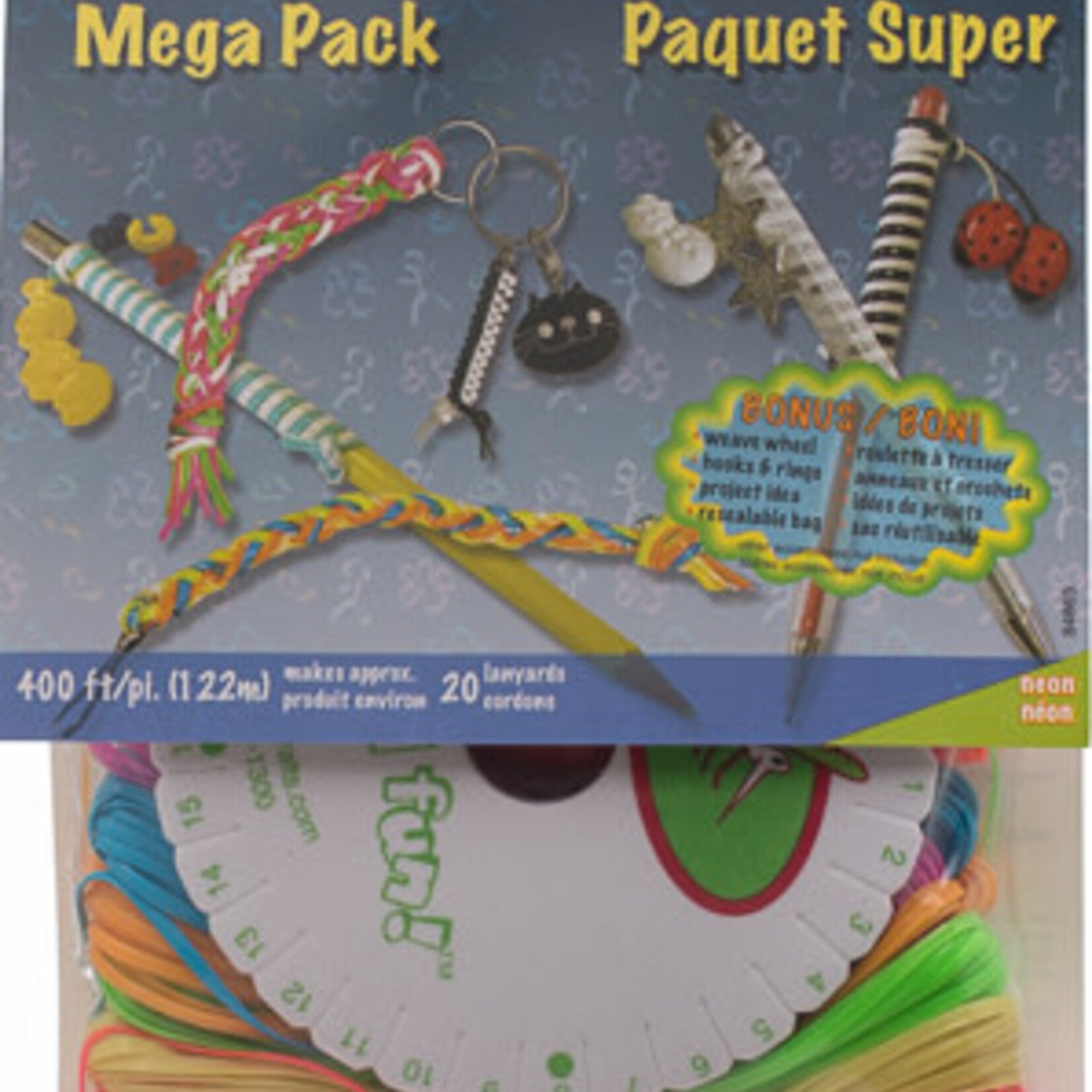 Craft Lace Mega Pack 14 Colors W/Kumihimo Disc Neon Colors
