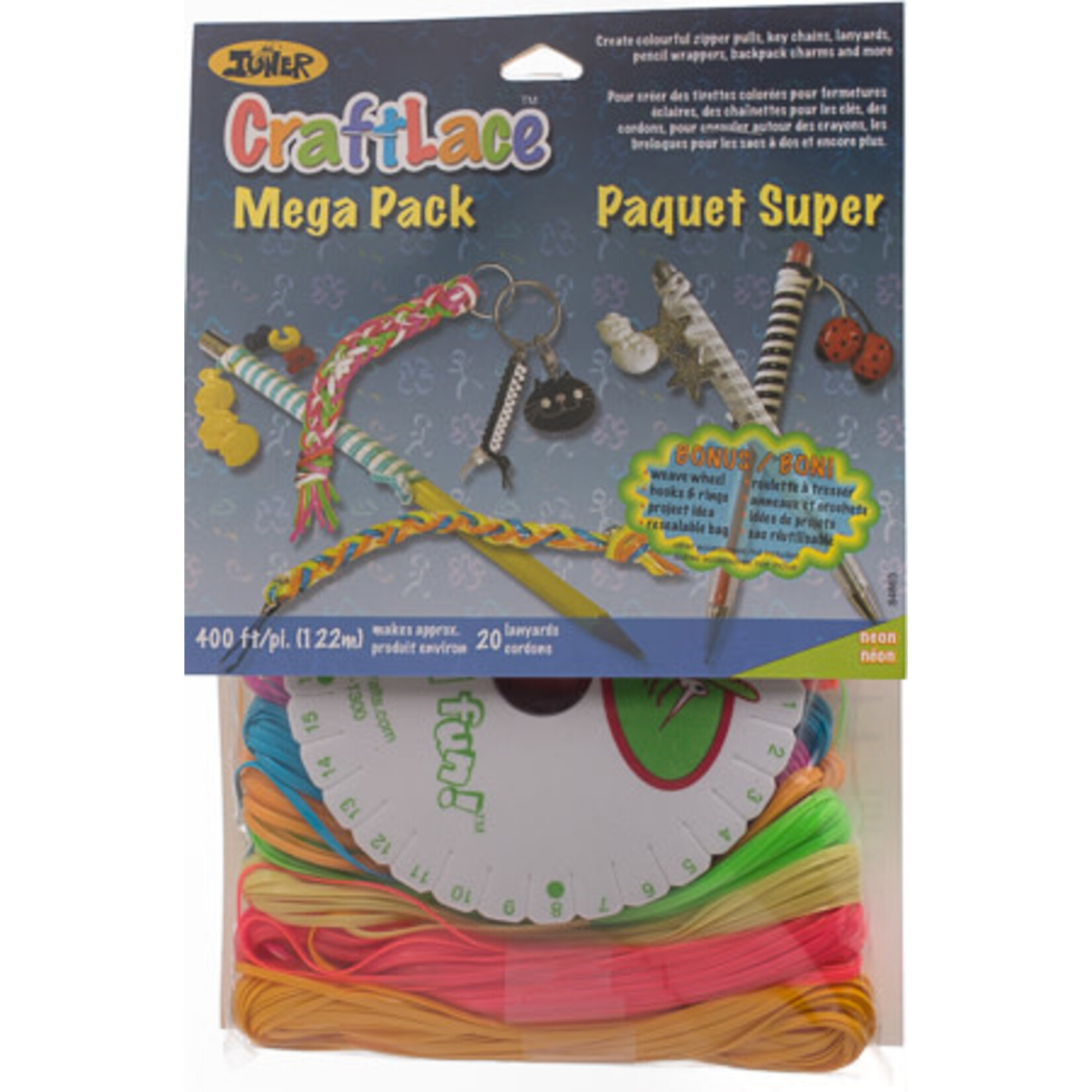 Craft Lace Mega Pack 14 Colors W/Kumihimo Disc Neon Colors