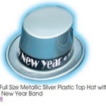 Metallic Silver Plastic Top Hat with New Year Band